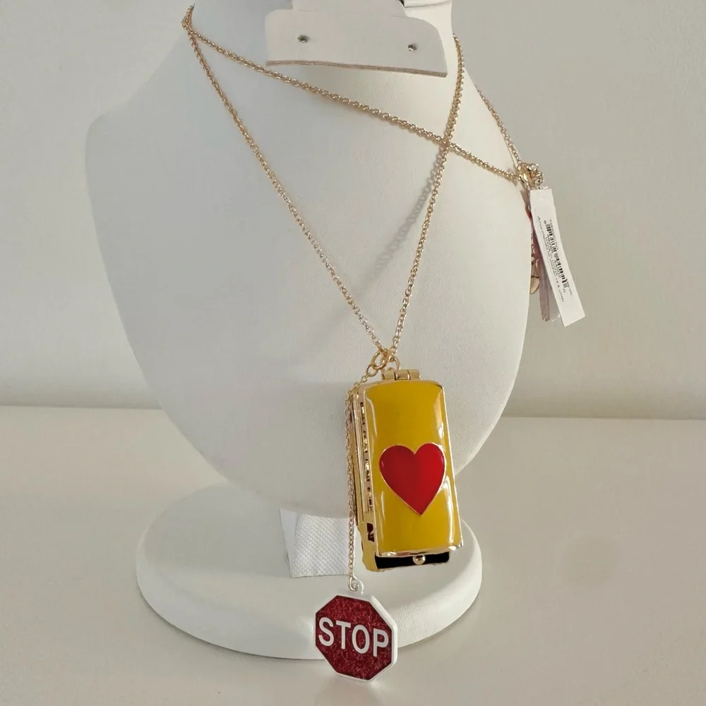 Betsey Johnson BACK TO SCHOOL Gold Tone Yellow Bus Heart Locket Long Nec… - Picture 3 of 14